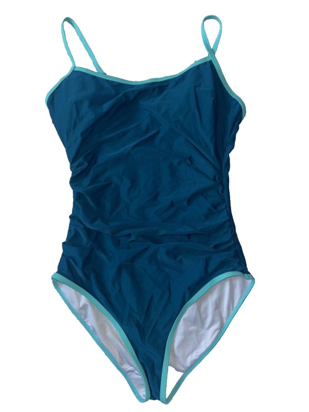 EoMenie Contrast Trim One Piece Swimsuit Women M  Aqua & Blue Slimming NWT